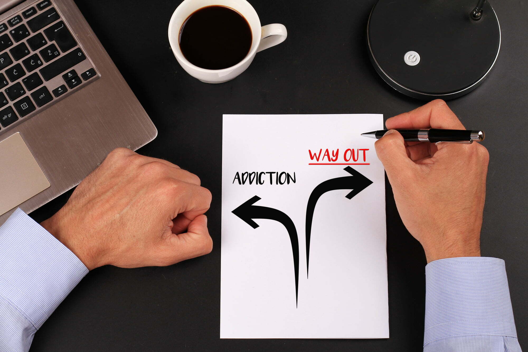 Addiction way out. Prevention and cure addiction problem concept.