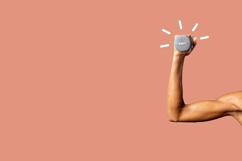 Orange background psd with weight lifting arm remixed media